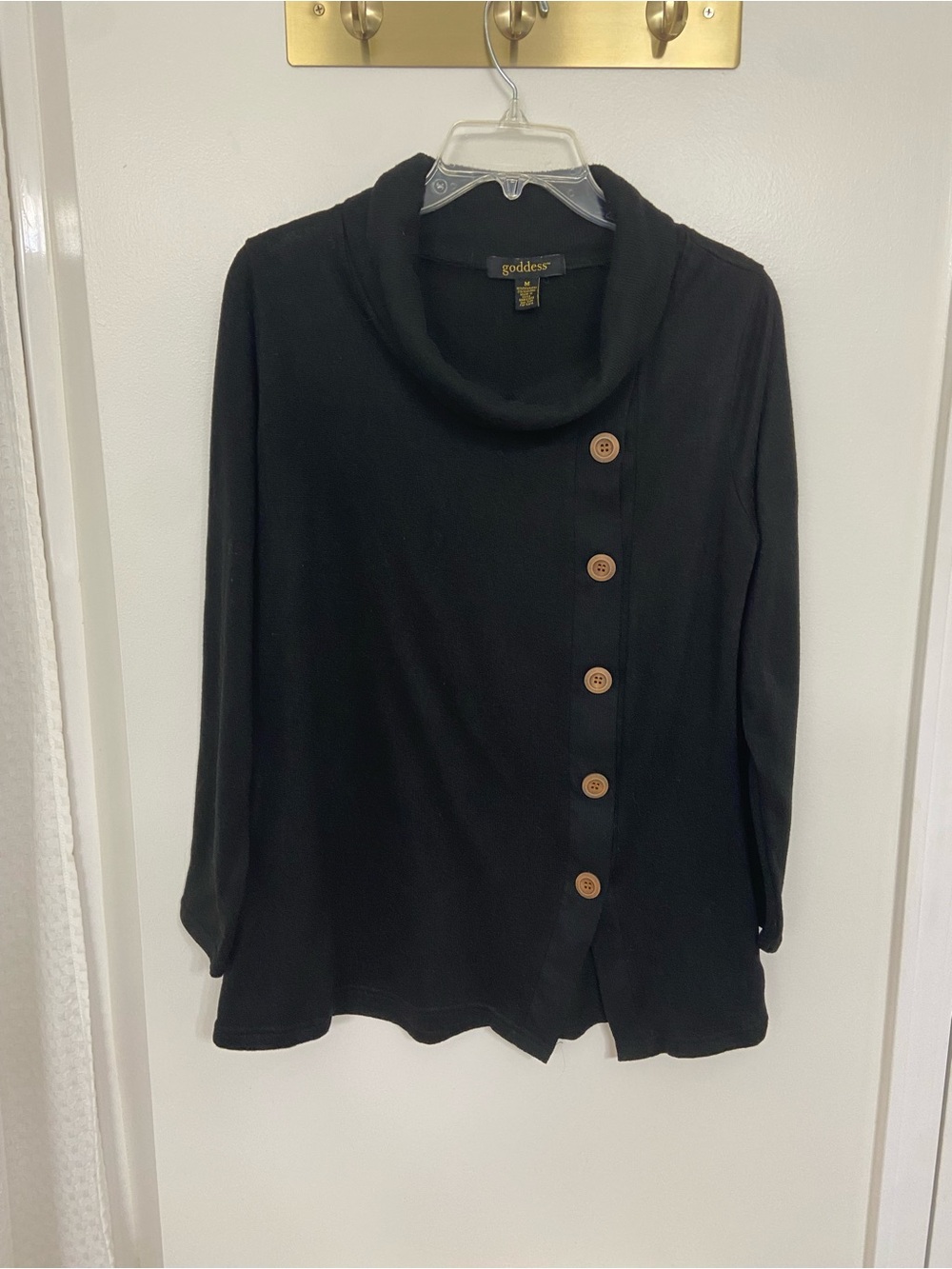 Goddess Black Cowl Neck Button Tunic Top Size M Y2K Artsy Minimalist
